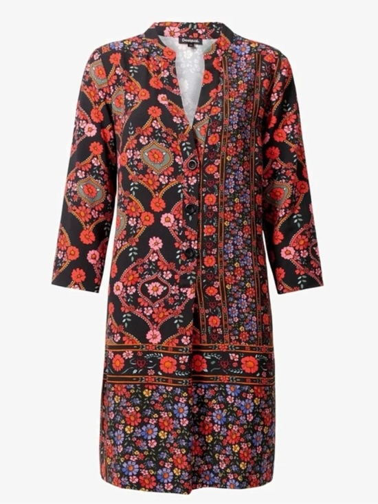 Desigual Dresses & Skirts - Desigual Black Red Pink Floral Patchwork Coat Dress